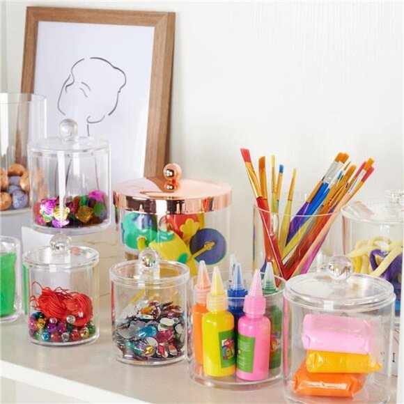 Plastic Acrylic Bathroom Vanity Countertop Canister Jars with Storage Lid - Picture 5 of 7